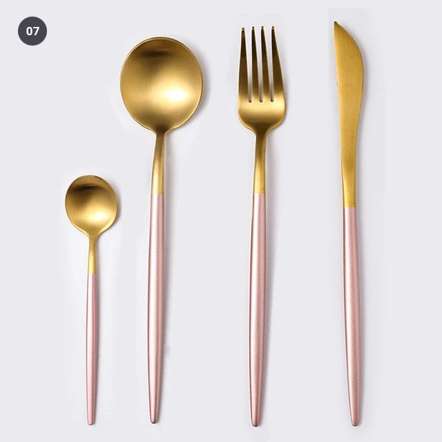 Elegant Golden Stainless Steel Dinnerware Cutlery Set Stainless Steel Steak Knife Fork Set Coffee Spoon Teaspoon Kitchen Tableware