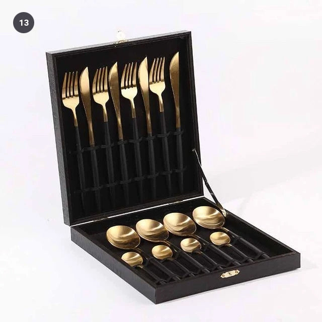 Elegant Golden Stainless Steel Dinnerware Cutlery Set Stainless Steel Steak Knife Fork Set Coffee Spoon Teaspoon Kitchen Tableware