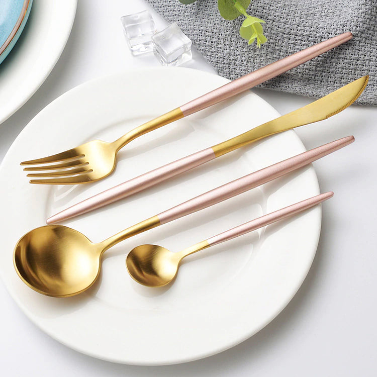 Elegant Golden Stainless Steel Dinnerware Cutlery Set Stainless Steel Steak Knife Fork Set Coffee Spoon Teaspoon Kitchen Tableware