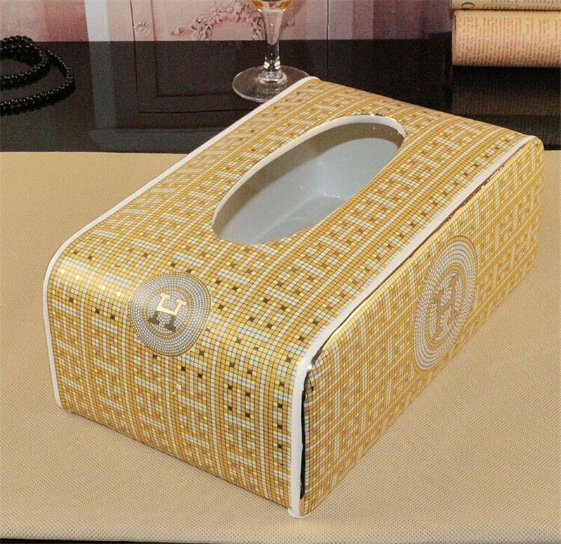 Elegant Vintage Luxury Ceramic Tissue Box Holder Serviette Paper Towel Box Holder For Home Office Hotel Living Room Bathroom Decor