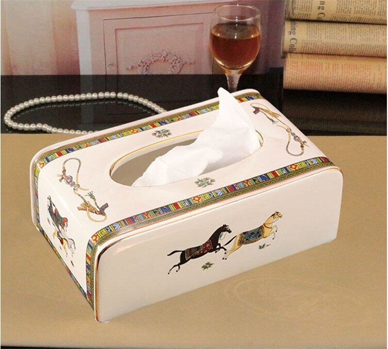 Elegant Vintage Luxury Ceramic Tissue Box Holder Serviette Paper Towel Box Holder For Home Office Hotel Living Room Bathroom Decor