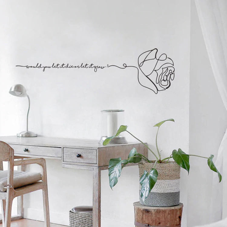 English Rose Wall Decor Inspirational Love Quotation Minimalist Wall Art Decal For Bedroom Dormitory Wall Removable PVC Sticker