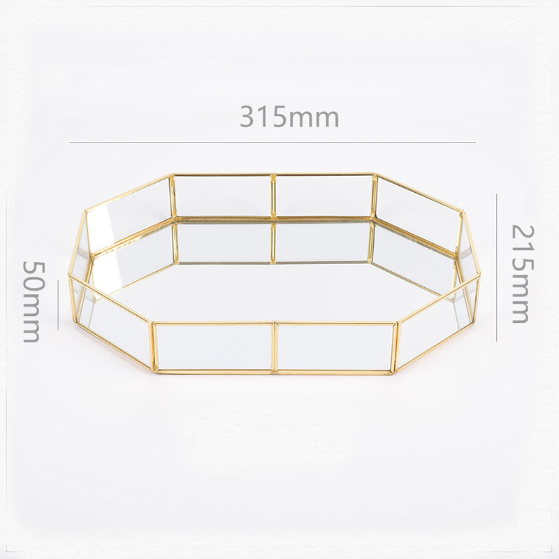 Exquisite Style Gold & Glass Nordic Storage Trays Retro Art Deco Themed Brass Makeup Storage Golden Geometric Glass Trays