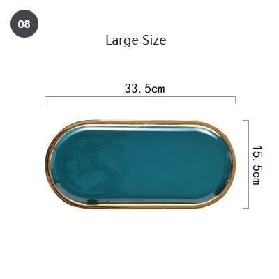 Fashionable Gold Plated Ceramic Marble Storage Trays For Kitchen Serving Dishes For Desserts Snacks Modern Kitchen Tableware