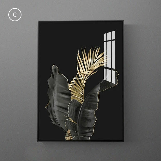 Black Golden Palms Tropical Botany Wall Art Fine Art Canvas Prints Stylish Pictures For Modern Loft Living Room Home Office Luxury Wall Interiors Wall Art Decor