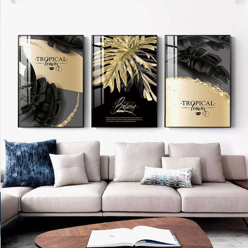 Black Golden Palms Tropical Botany Wall Art Fine Art Canvas Prints Stylish Pictures For Modern Loft Living Room Home Office Luxury Wall Interiors Wall Art Decor