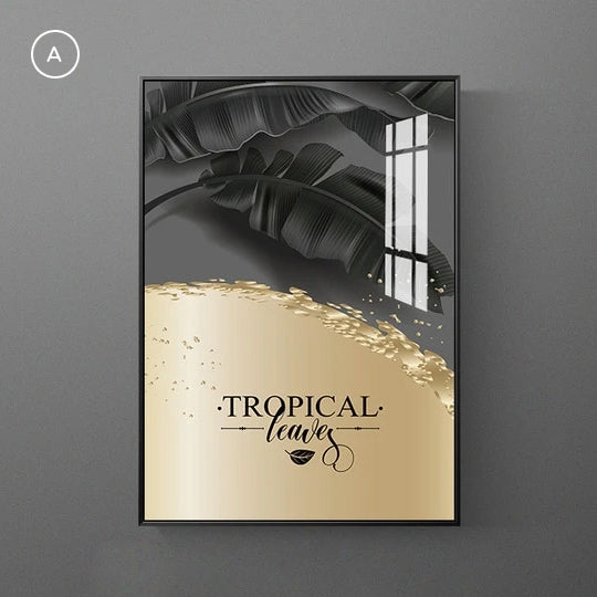 Black Golden Palms Tropical Botany Wall Art Fine Art Canvas Prints Stylish Pictures For Modern Loft Living Room Home Office Luxury Wall Interiors Wall Art Decor