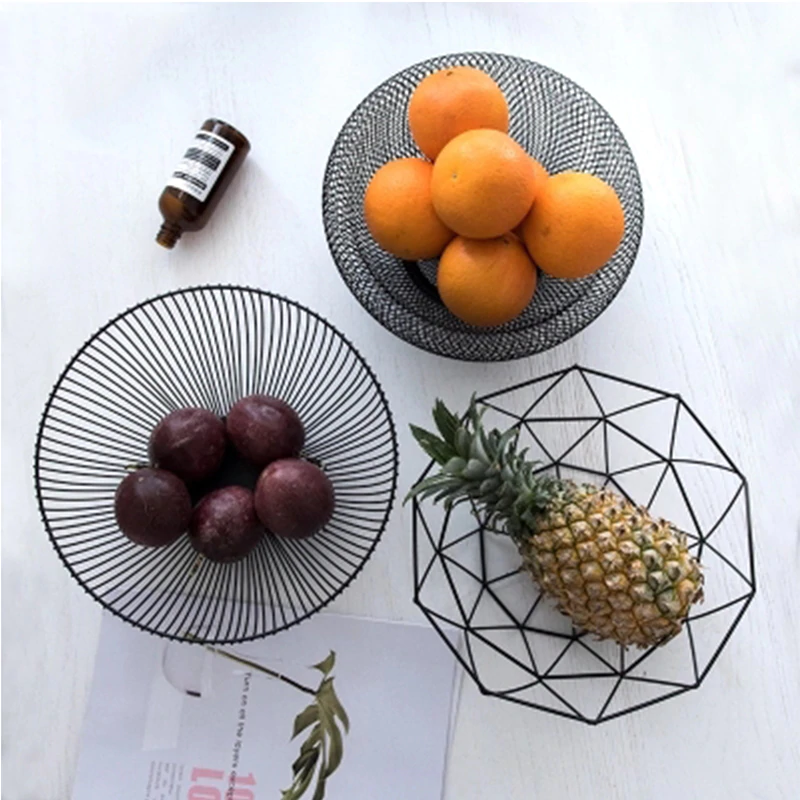 Geometric Metalwork Fruit Baskets Nordic Style Iron Art Tabletop Storage Bowls For Fruit And Snacks Modern Kitchenware Decor