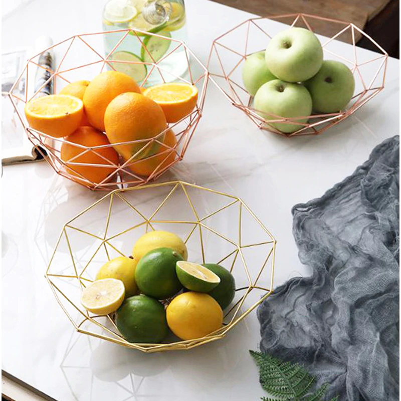 Geometric Metalwork Fruit Baskets Nordic Style Iron Art Tabletop Storage Bowls For Fruit And Snacks Modern Kitchenware Decor