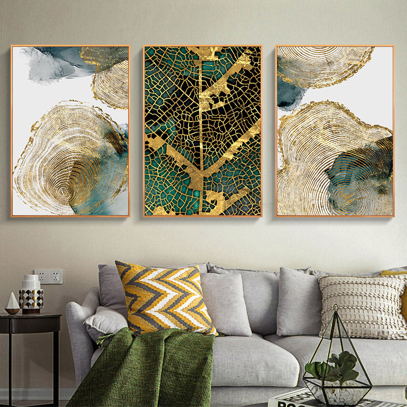 Gold Leaf Woodcut Abstract Wall Art Painting Gold Brown Green Fine Art Canvas Prints Contemporary Pictures For Modern Home Office Interiors