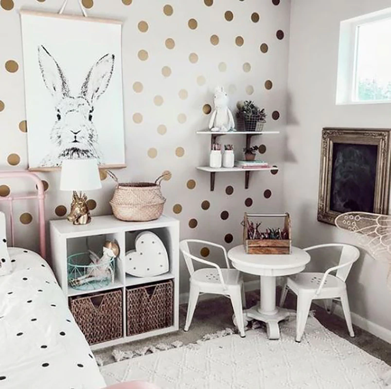 Gold Polka Dots Wall Stickers For Kids Room Wall Decor Colorful Nursery Dots Children's Room Wall Art Modern Baby's Room Home Decor