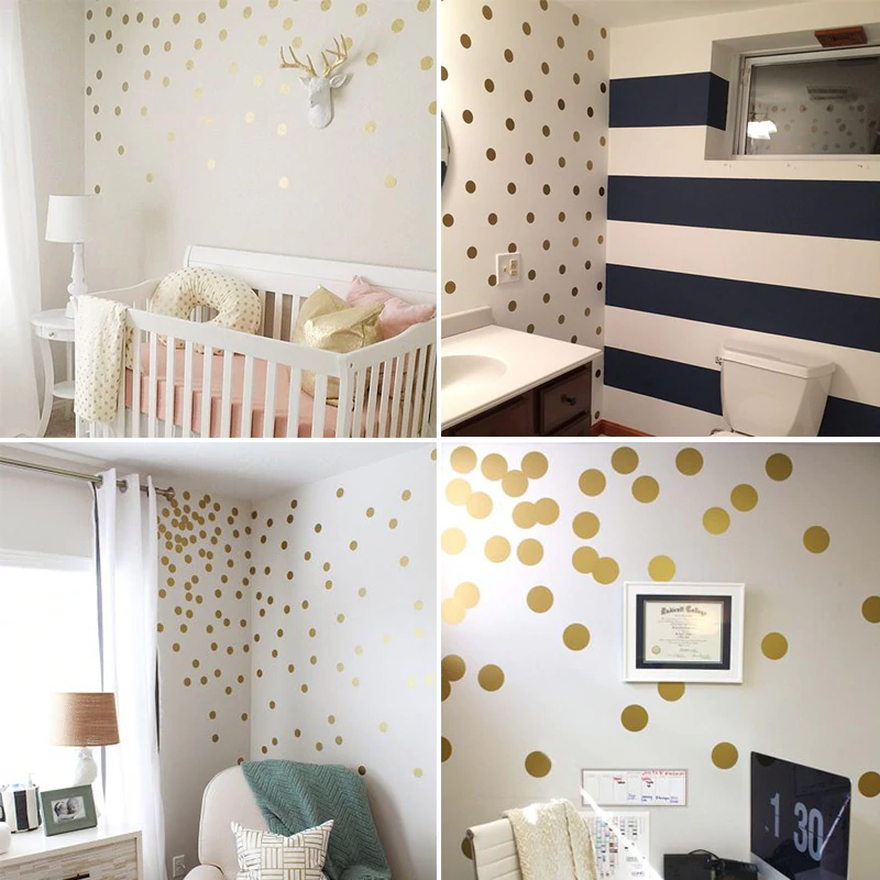 Gold Polka Dots Wall Stickers For Kids Room Wall Decor Colorful Nursery Dots Children's Room Wall Art Modern Baby's Room Home Decor