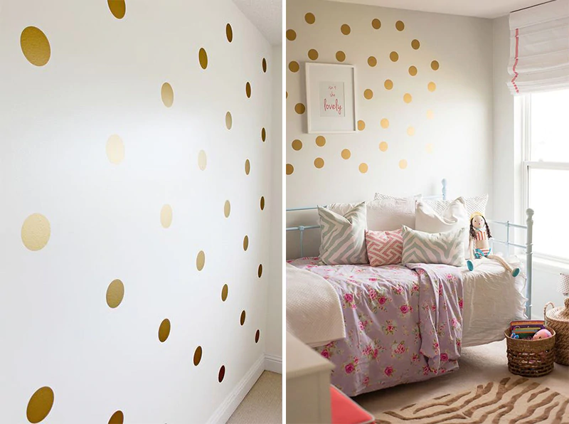 Gold Polka Dots Wall Stickers For Kids Room Wall Decor Colorful Nursery Dots Children's Room Wall Art Modern Baby's Room Home Decor