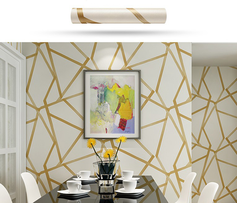 Gold Shimmer Geometric Abstract Wallpaper For Salon Boutique Modern Office Contemporary Living Room Bedroom Decor Glam Home Decor