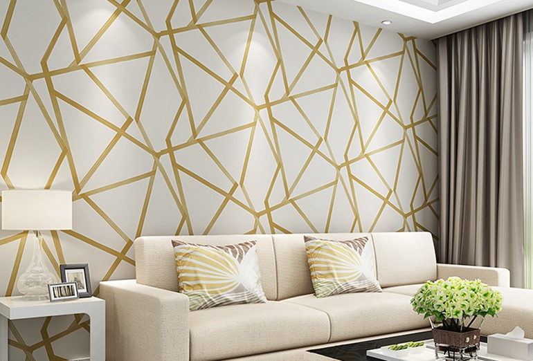 Gold Shimmer Geometric Abstract Wallpaper For Salon Boutique Modern Office Contemporary Living Room Bedroom Decor Glam Home Decor