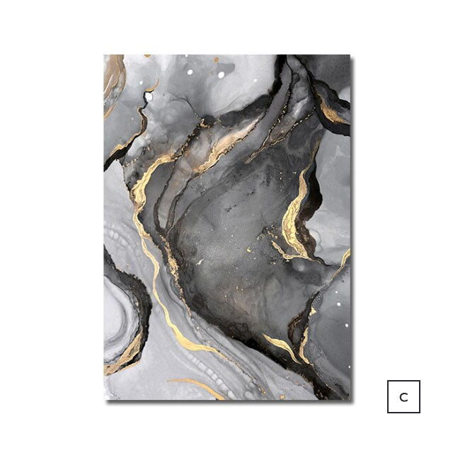 Golden Black Gray Marble Print Wall Art Fine Art Canvas Posters Modern Abstract Pictures For Luxury Loft Apartment Living Room Home Office Interior Design