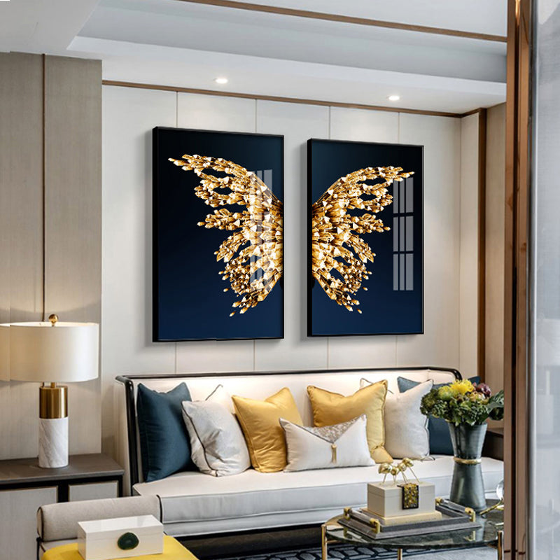 Golden Butterfly Wings Wall Art Fine Art Canvas Prints Glamorous Pictures For Luxury Loft Apartment Living Room Bedroom Dining Room Wall Art Decor