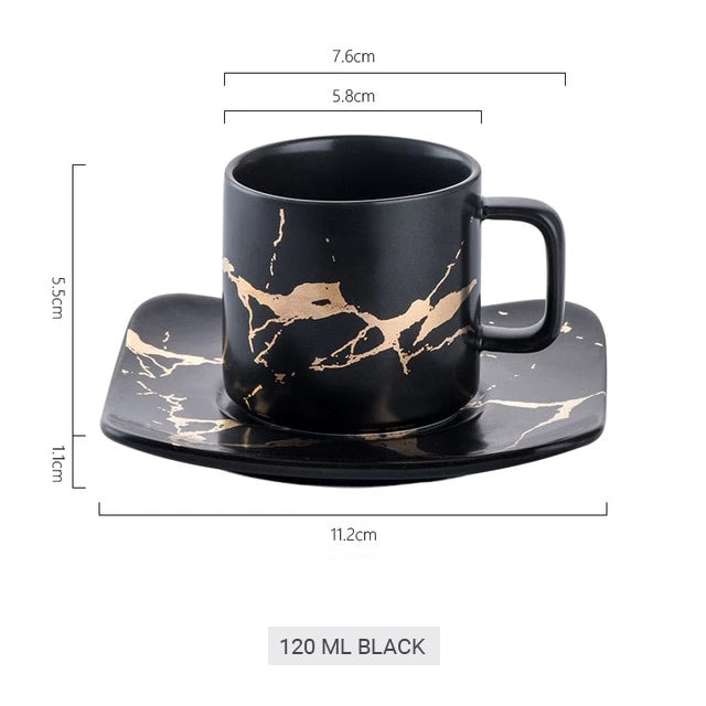 Golden Marble Italian Coffee Mug Ceramic Cup For Morning Coffee Or Afternoon Tea Cup Sets Available In 3 Sizes With Saucer And Lid Options