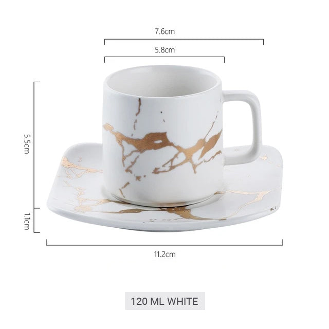 Golden Marble Italian Coffee Mug Ceramic Cup For Morning Coffee Or Afternoon Tea Cup Sets Available In 3 Sizes With Saucer And Lid Options