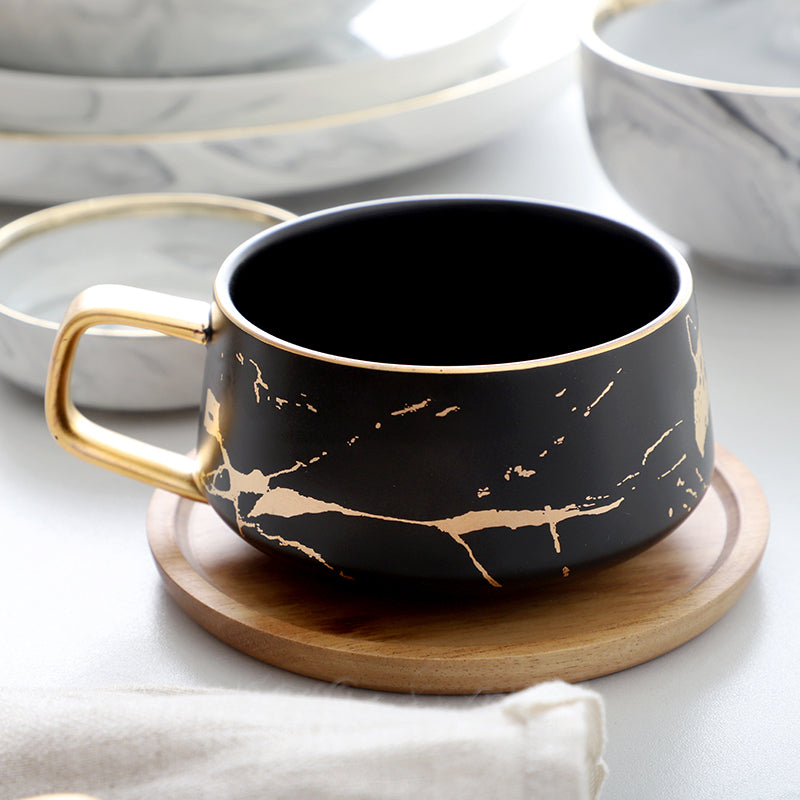 Golden Marble Italian Coffee Mug Ceramic Cup For Morning Coffee Or Afternoon Tea Cup Sets Available In 3 Sizes With Saucer And Lid Options