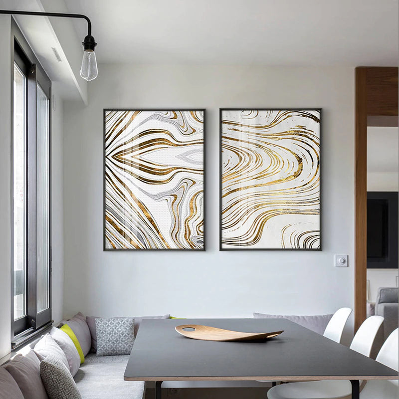 Golden Swirls Modern Abstract Wall Art White Gold Fine Art Canvas Prints Contemporary Art Decor Pictures For Bedroom Living Room Modern Home Interiors