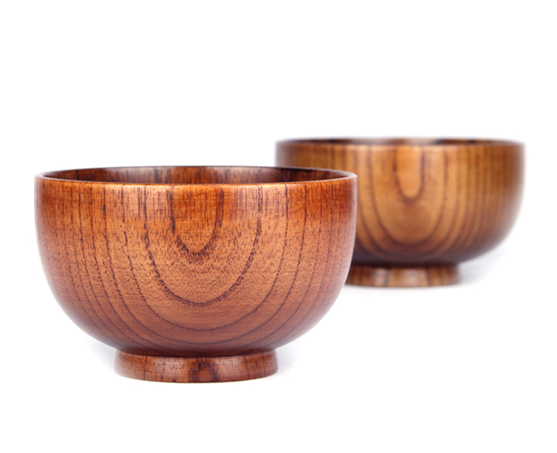 Handmade Japanese Wooden Rice Bowl Dining Table Solid Wood Kitchenware Salad Serving Bowl Wooden Tableware 3 Sizes