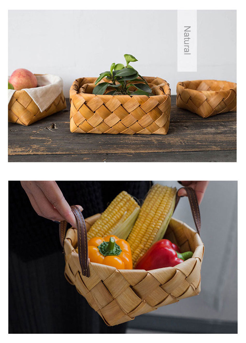 Handmade Woven Baskets For Storing Fruit Vegetables Eggs Bread Storage Eco Friendly Mini Wicker Baskets For Kitchen Home Housekeeping Organization Solution