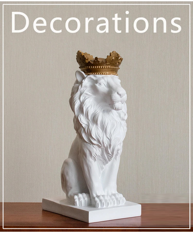 Handsome King Lion Figurine Resin Statue Mantelpiece Decor Desktop Stately Regal Mascot Nordic Style Decor Coffee Table Ornaments