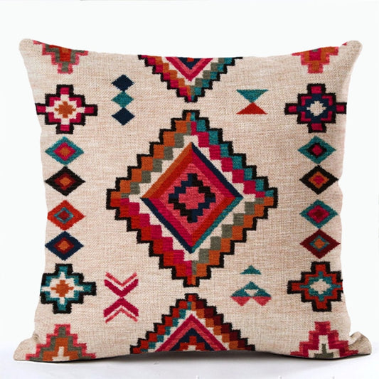 Bohemian Aztec Geometry Pattern Linen Cushion Case - Multicolored Abstract Ethnic Print Sofa Throw Cushion Cover for Living Room Decor