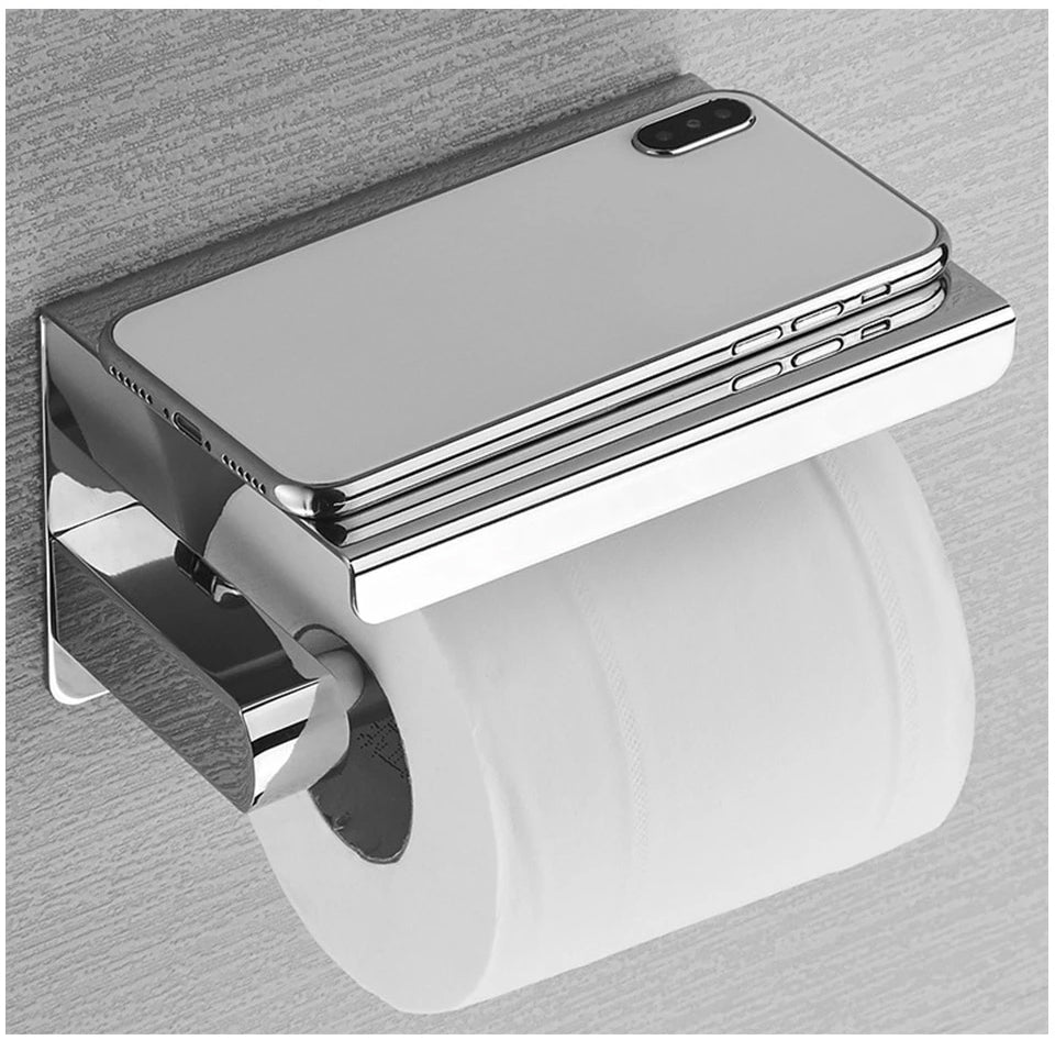 <img src="https://cdn.shopify.com/s/files/1/0270/7796/7917/files/High_Gloss_Stainless_Steel_Toilet_Roll_Holder_With_Handy_Phone_Shelf_Luxury_Premium_Accessories_And_Fittings_Modern_Washroom_B_13.jpg?v=1606025494" alt="High Gloss Stainless Steel Toilet Roll Holder With Handy Phone Shelf Luxury Premium Accessories And Fittings Modern Washroom Bathroom Silver Loo Roll Holder">