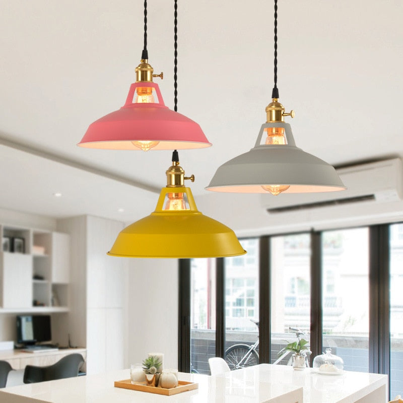 Industrial Style Pendant Hanging Lamps Colorful Vintage Lighting For Kitchen Cafe Diner Restaurant Metal Lampshade Retro Decorative Home Lighting