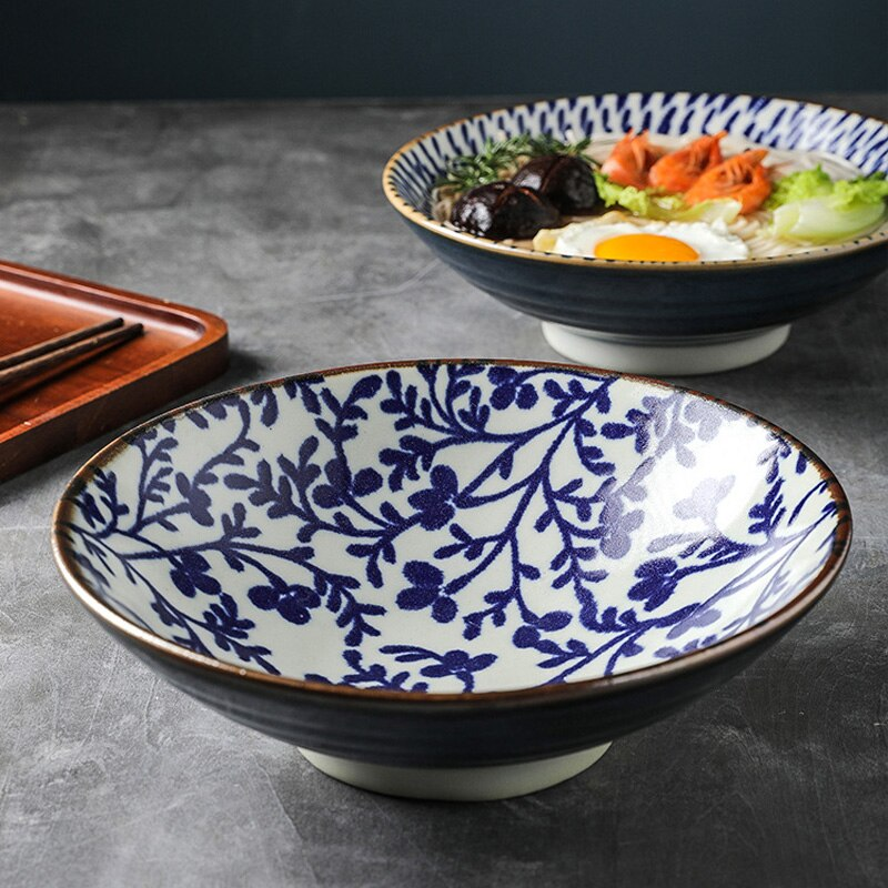 Japanese Style 9.5 Inch Porcelain Rice Bowl Large Ceramic Noodle Bowl Rice Soup Salad Fruit Ramen Bowl For Restaurant Or Home Tableware