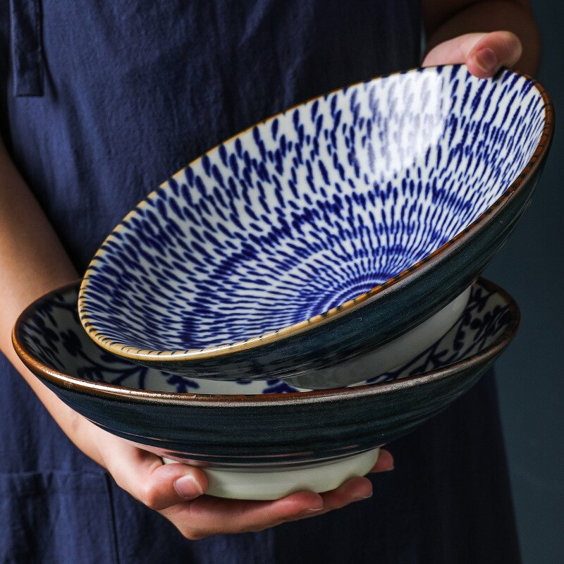 Japanese Style 9.5 Inch Porcelain Rice Bowl Large Ceramic Noodle Bowl Rice Soup Salad Fruit Ramen Bowl For Restaurant Or Home Tableware