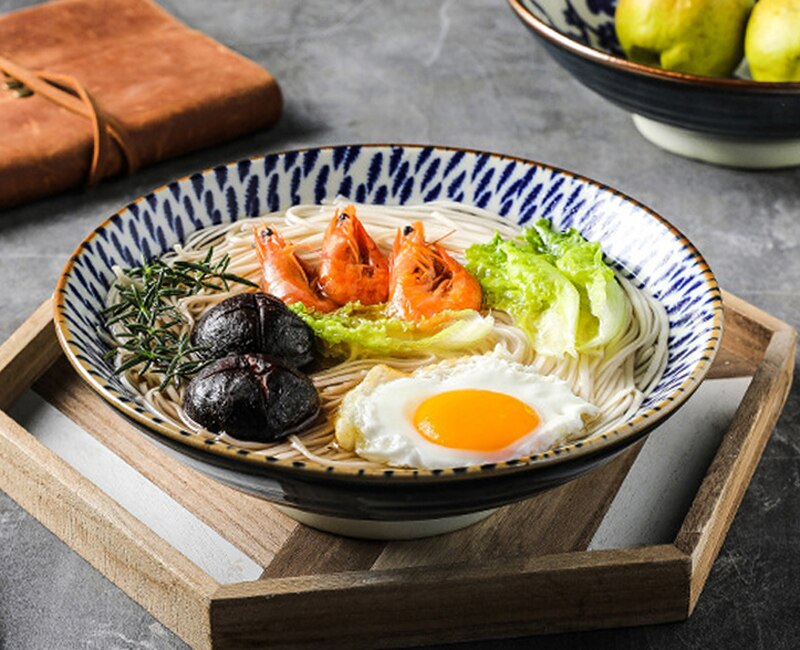 Japanese Style 9.5 Inch Porcelain Rice Bowl Large Ceramic Noodle Bowl Rice Soup Salad Fruit Ramen Bowl For Restaurant Or Home Tableware