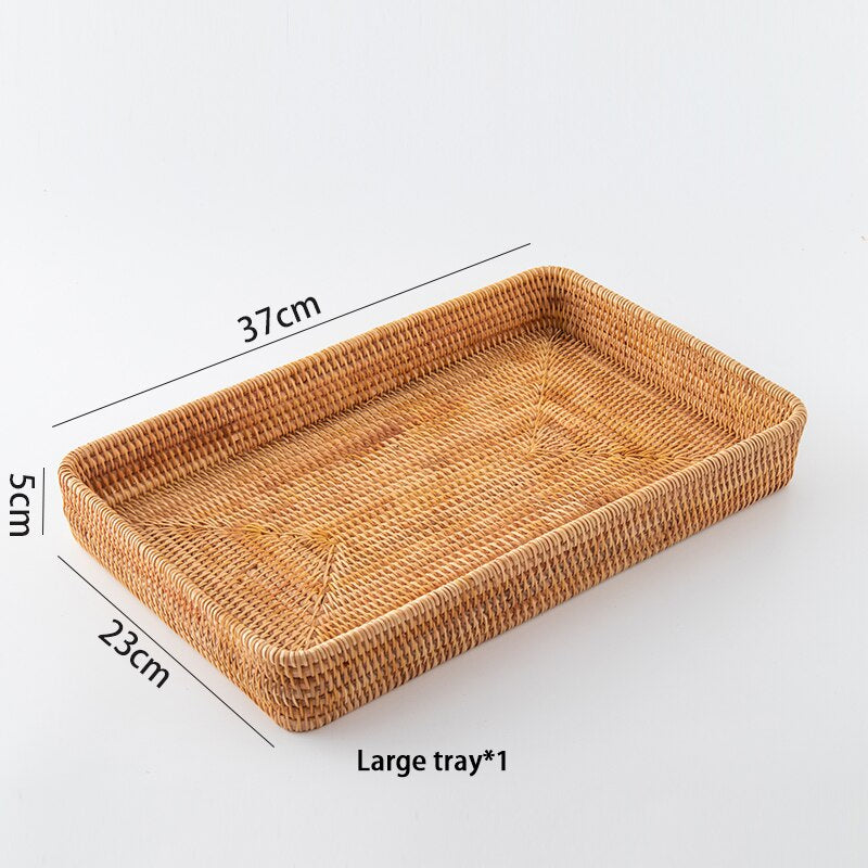 Japanese Style Handwoven Rattan Storage Tray Wicker Basket For Fruit Table Condiments Cosmetics etc Essential Home Storage For Kitchen Dining Room