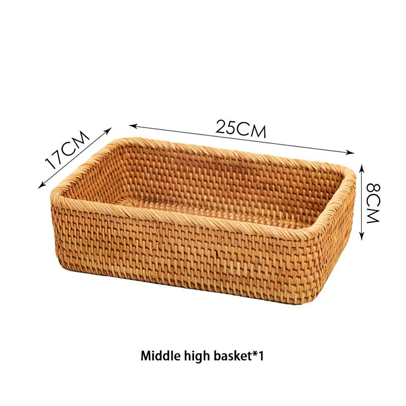 Japanese Style Handwoven Rattan Storage Tray Wicker Basket For Fruit Table Condiments Cosmetics etc Essential Home Storage For Kitchen Dining Room