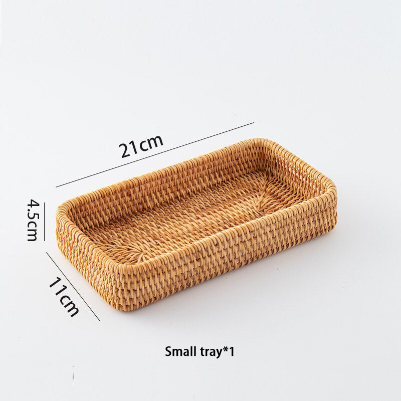 Japanese Style Handwoven Rattan Storage Tray Wicker Basket For Fruit Table Condiments Cosmetics etc Essential Home Storage For Kitchen Dining Room