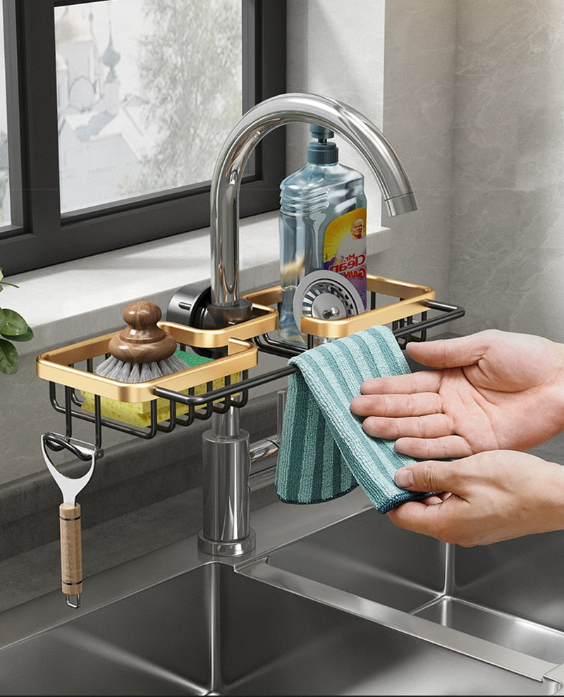 Kitchen Sink Organizer Faucet Rack For Sponge Scrubber Soap Holder Washroom Sink Cosmetics Storage Basket Shelf Rack Bathroom Accessories