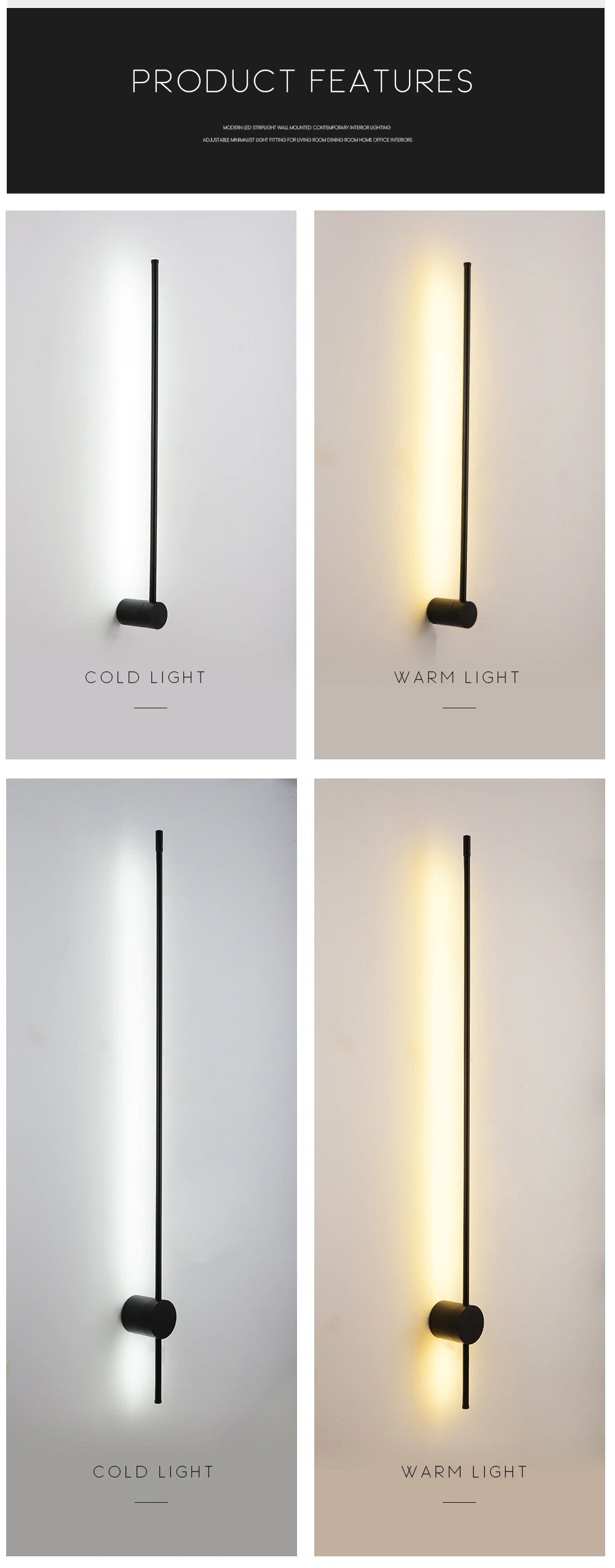 Modern LED Striplight Wall Mounted Contemporary Interior Lighting Adjustable Minimalist Light Fitting For Living Room Dining Room Home Office Interiors