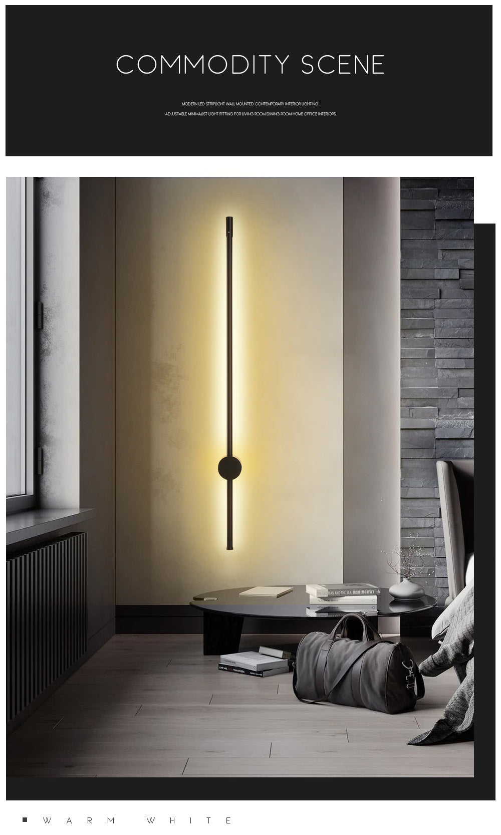 Modern LED Striplight Wall Mounted Contemporary Interior Lighting Adjustable Minimalist Light Fitting For Living Room Dining Room Home Office Interiors