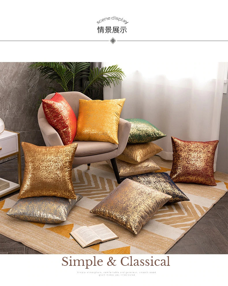 Luxury Fashion Golden Velvet Cushion Cases 45x45cm For Living Room Sofa Covers For Settee Cushions Case Glam Home Interior Decor