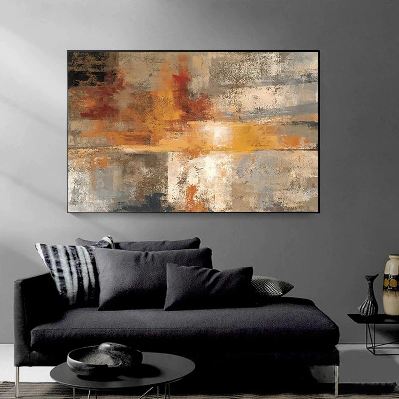 Large Format Abstract Wall Art Fine Art Canvas Print Bold Rustic Orange Brown Beige Contemporary Picture For Modern Living Room Dining Room Home Office Decor