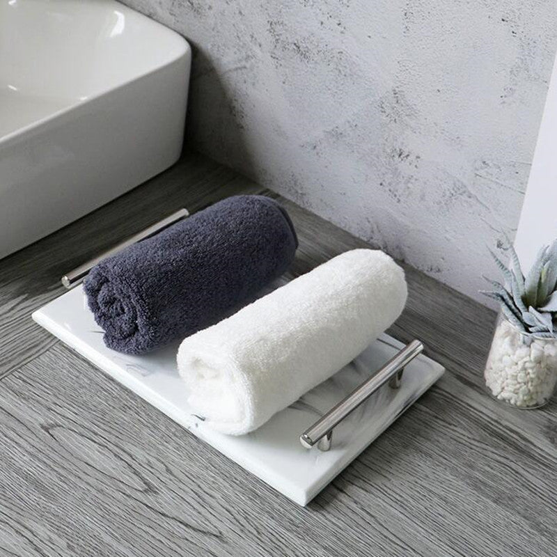 Light Grey White Marble Design Bathroom Accessories Soap Dispenser Toothbrush Holder Soap Dish Gargle Cup Wash Set Storage Tray Essential Washroom Supplies