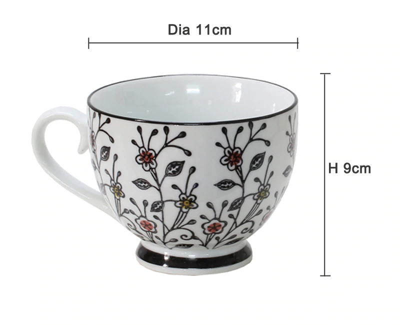 Lovely Hand Painted Floral Ceramic Breakfast Tea Coffee Mug Large Tea Cup Porcelain Coffee Cup