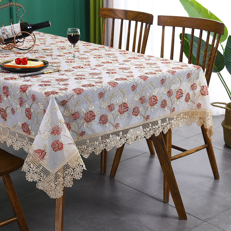 Luxurious Embroidered Lace Table Cloth For Dining Room Table Hotel Banqueting Wedding Functions Table Cover Round Rectangle & Square