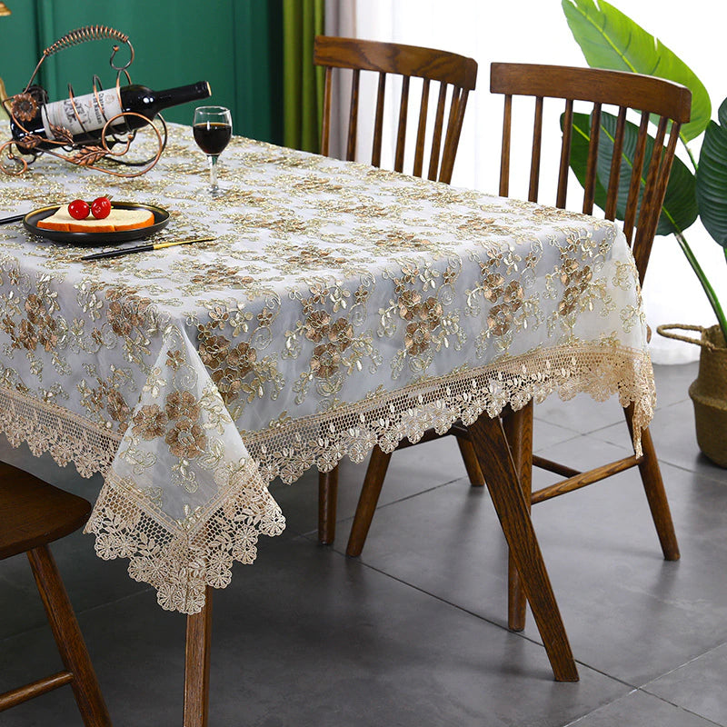 Luxurious Embroidered Lace Table Cloth For Dining Room Table Hotel Banqueting Wedding Functions Table Cover Round Rectangle & Square