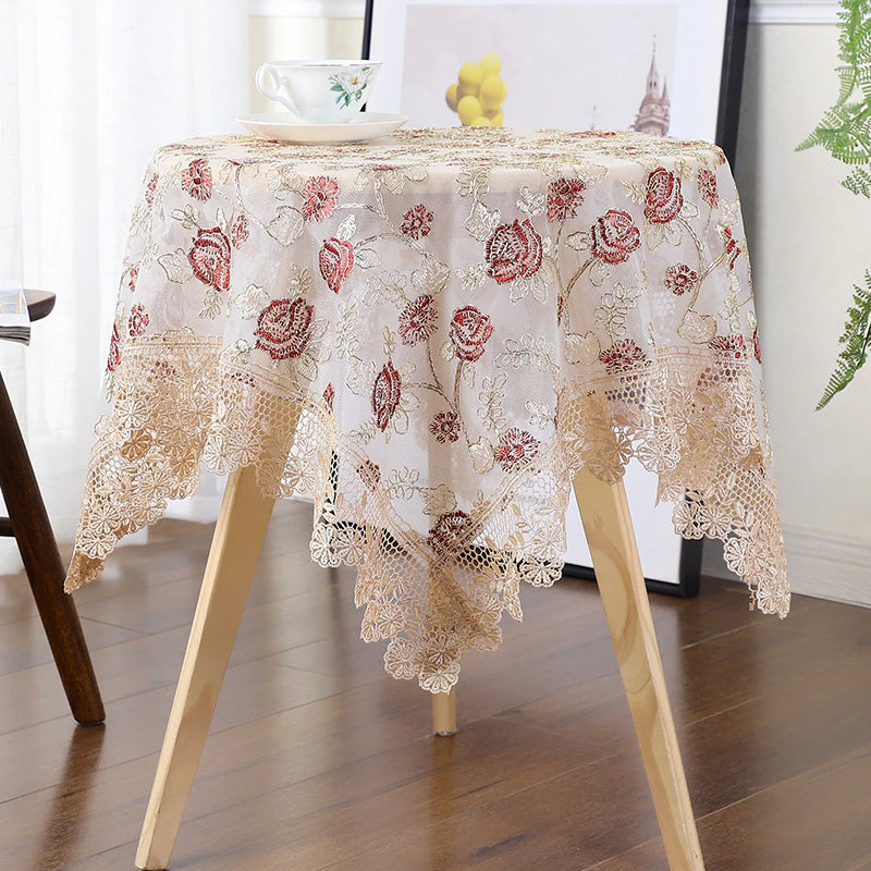 Luxurious Embroidered Lace Table Cloth For Dining Room Table Hotel Banqueting Wedding Functions Table Cover Round Rectangle & Square