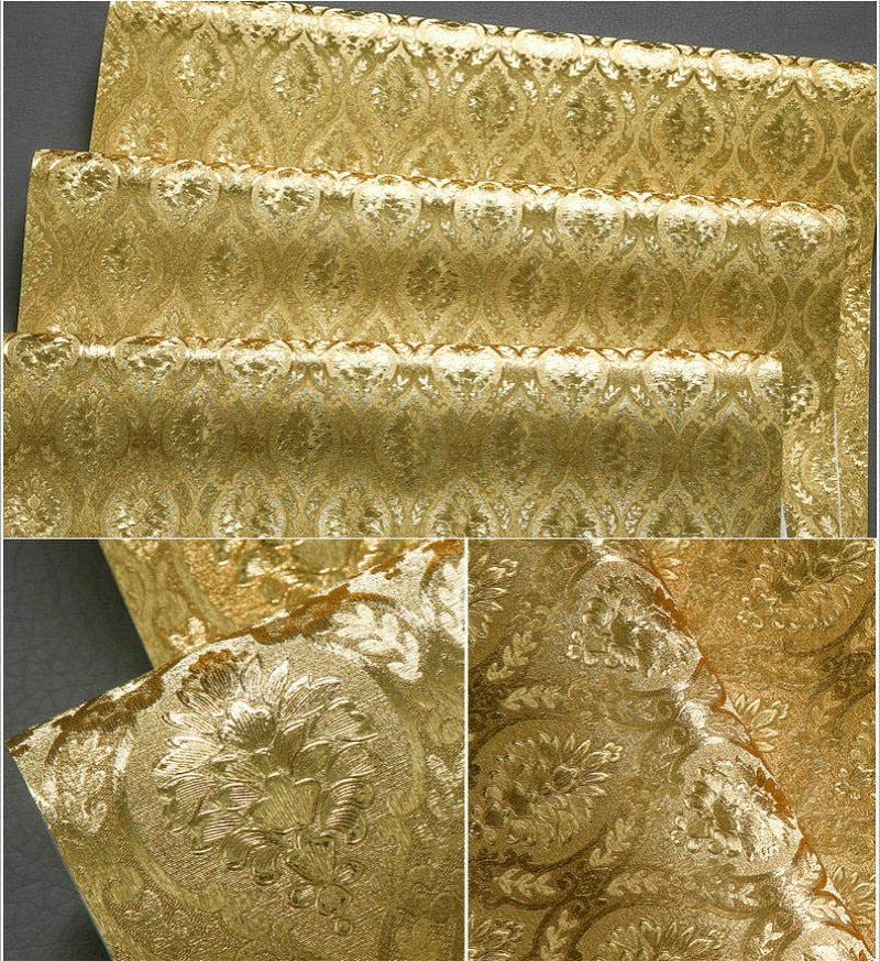 Luxurious Gold Damask Wallpaper Embossed Metallic Patterned Premium Wall Covering For Boutique Home Shop Salon Wall Covering For Glam Home Decor