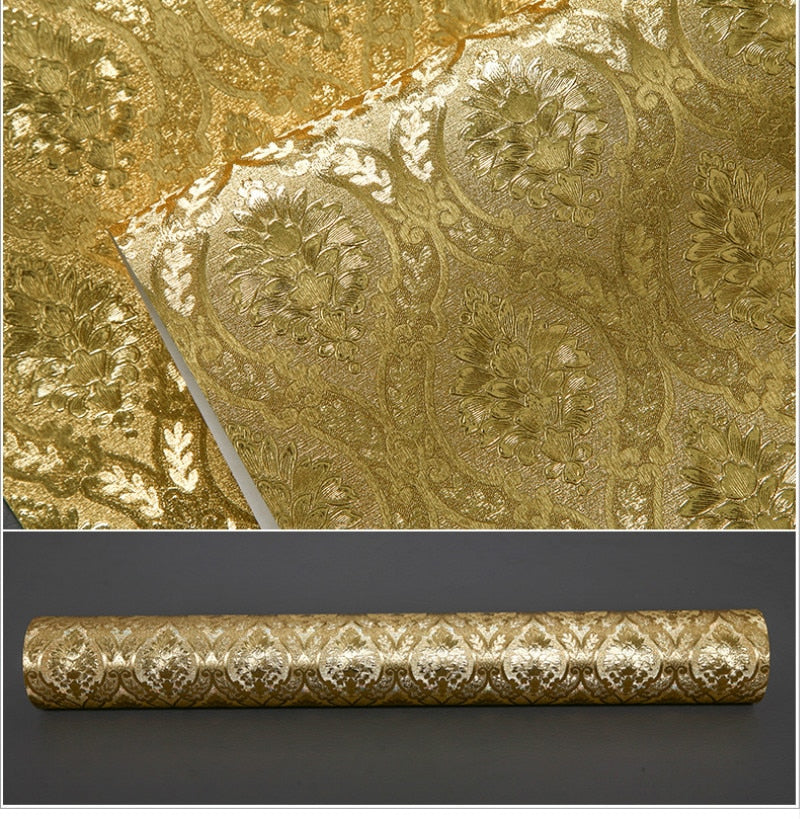 Luxurious Gold Damask Wallpaper Embossed Metallic Patterned Premium Wall Covering For Boutique Home Shop Salon Wall Covering For Glam Home Decor