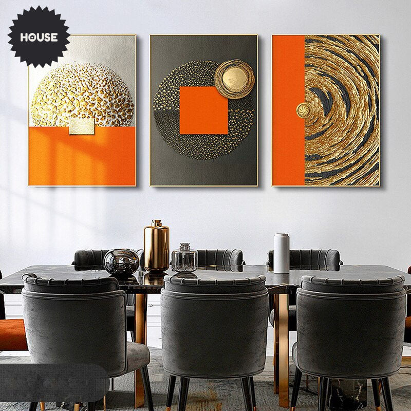 Luxury Abstract Modern Aesthetics Wall Art Fine Art Canvas Prints Bold Orange Golden Pictures For Modern Loft Apartment Living Room Home Office Decor